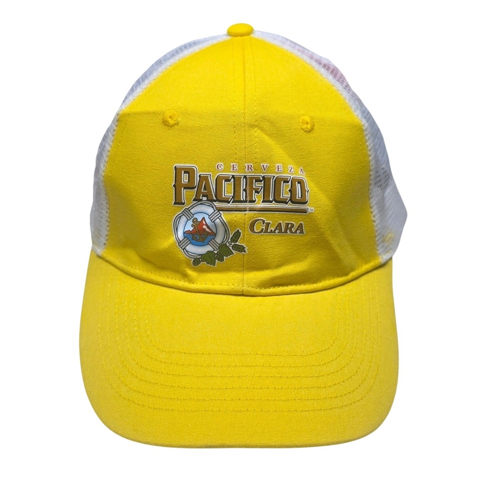 Pacifico Cerveza Clara Trucker Hat Yellow White Mesh Snapback Beer Promo OSFM